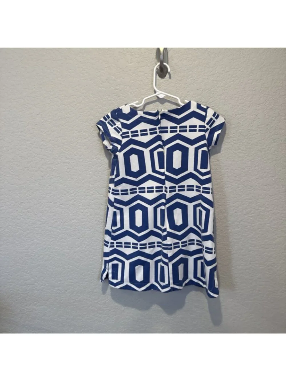 Gymboree knitted jumper dress, blue white size 7 Geometric Shift Short Sleeve